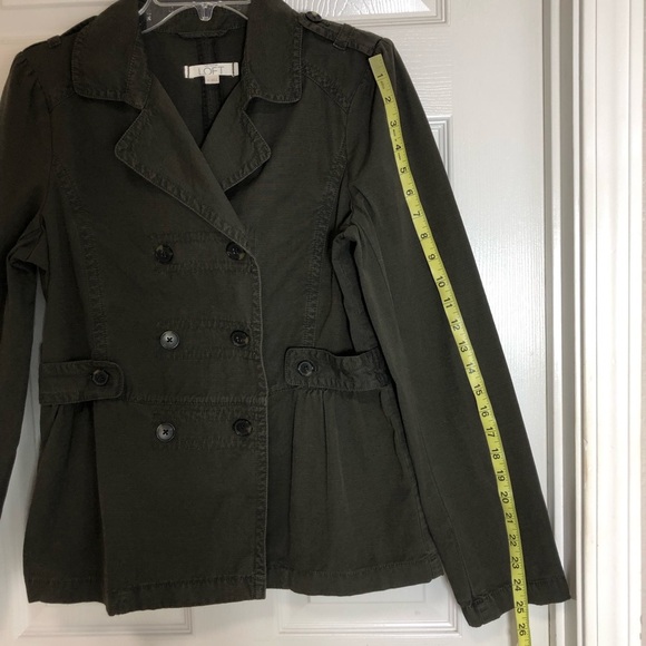 LOFT Cotton Army Green Double Breasted Peplum Lightweight Military Jacket M - Picture 14 of 14